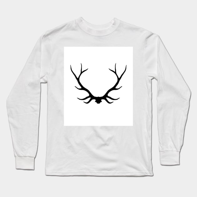 Buck Antlers - Black on White Long Sleeve T-Shirt by SugarPineDesign